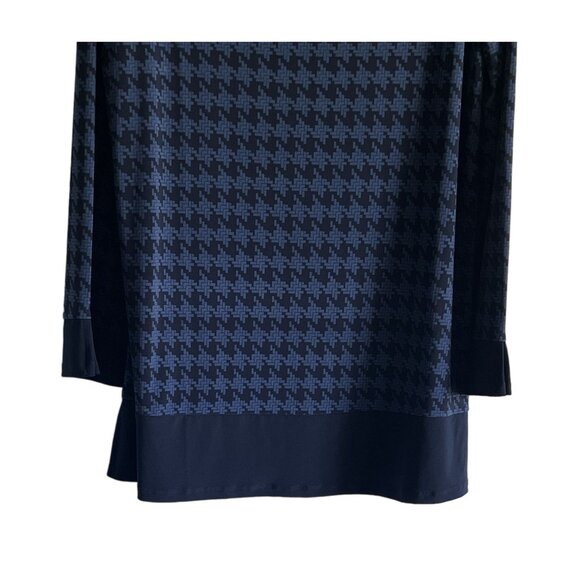 Dennis Basso Long Sleeve Blue Black Houndstooth Print Tunic Top M Artsy Chic - Picture 3 of 7
